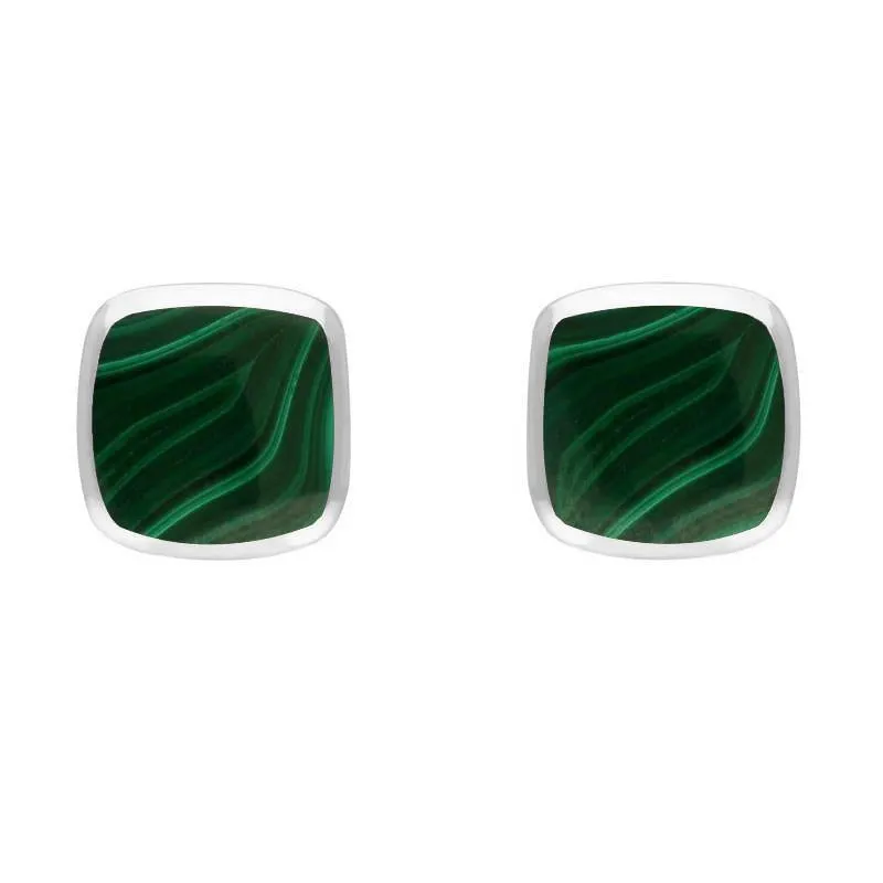 Sterling Silver Malachite Small Dinky Cushion Stud Earrings sold by Jura Watches