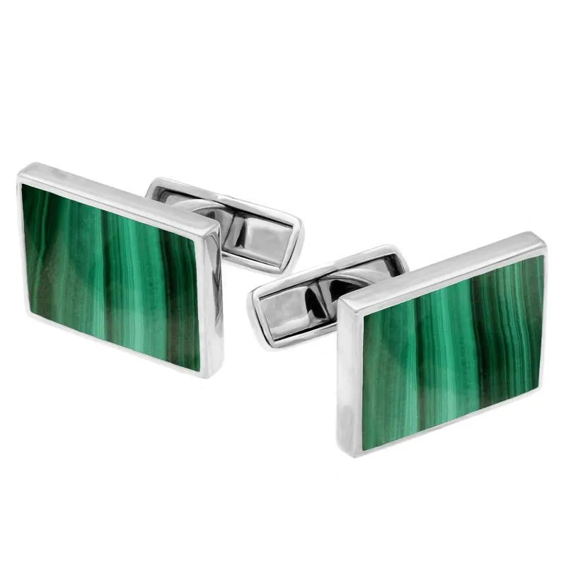 Sterling Silver Malachite Oblong Shaped Cufflinks sold by Jura Watches