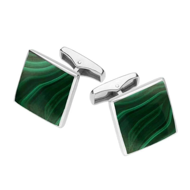 Sterling Silver Malachite Square Shaped Cufflinks sold by Jura Watches