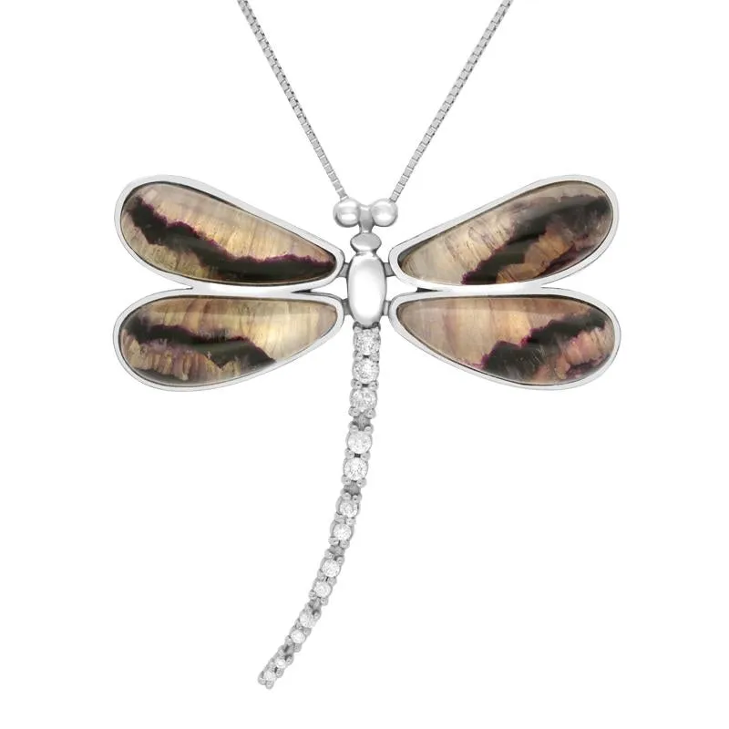 18ct White Gold Blue John Diamond Large Four Stone Dragonfly Necklace sold by Jura Watches