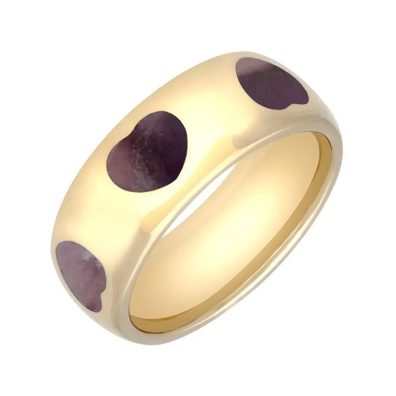 9ct Yellow Gold Blue John 8mm Heart Inlaid Wedding Band Ring sold by Jura Watches