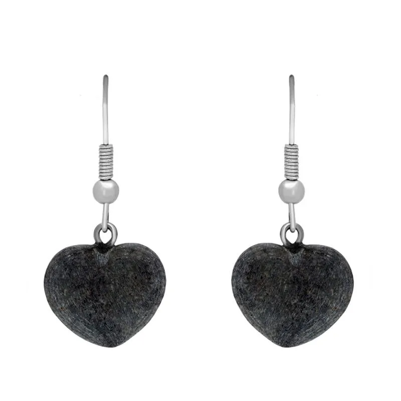 Silver Plate Preseli Bluestone Carved Heart Hook Drop Earrings sold by Jura Watches