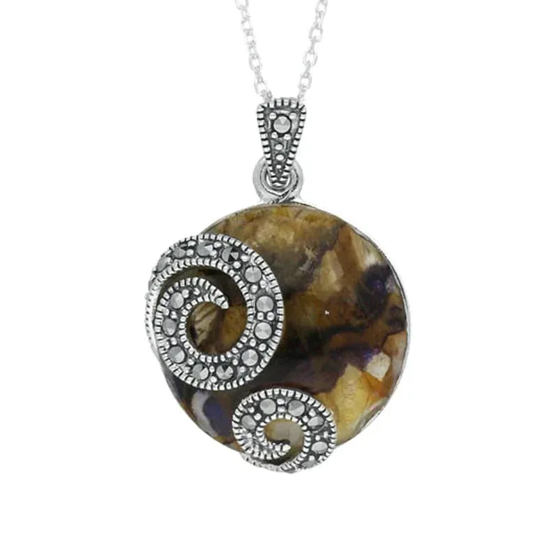 Sterling Silver Blue John Marcasite Double Spiral Round Necklace sold by Jura Watches