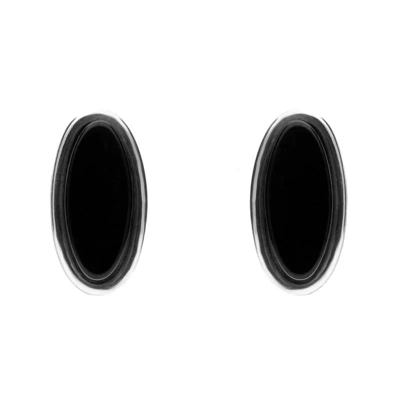 Sterling Silver Whitby Jet Long Oval Stud Earrings sold by Jura Watches