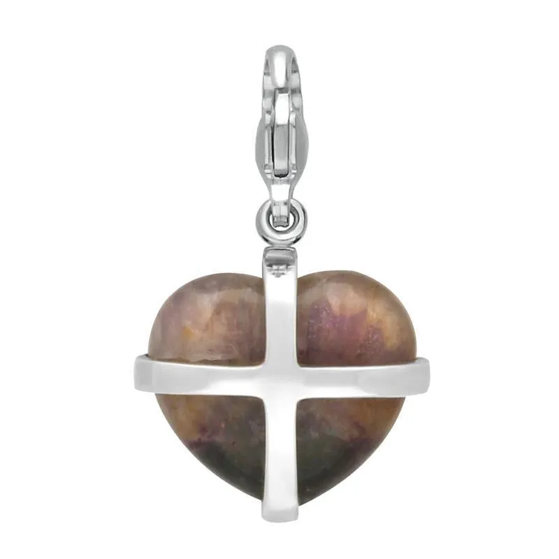 Sterling Silver Blue John Medium Cross Heart Charm sold by Jura Watches