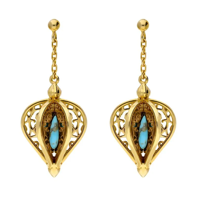 Yellow Gold Plated Sterling Silver Turquoise Flore Filigree Drop Earrings sold by Jura Watches