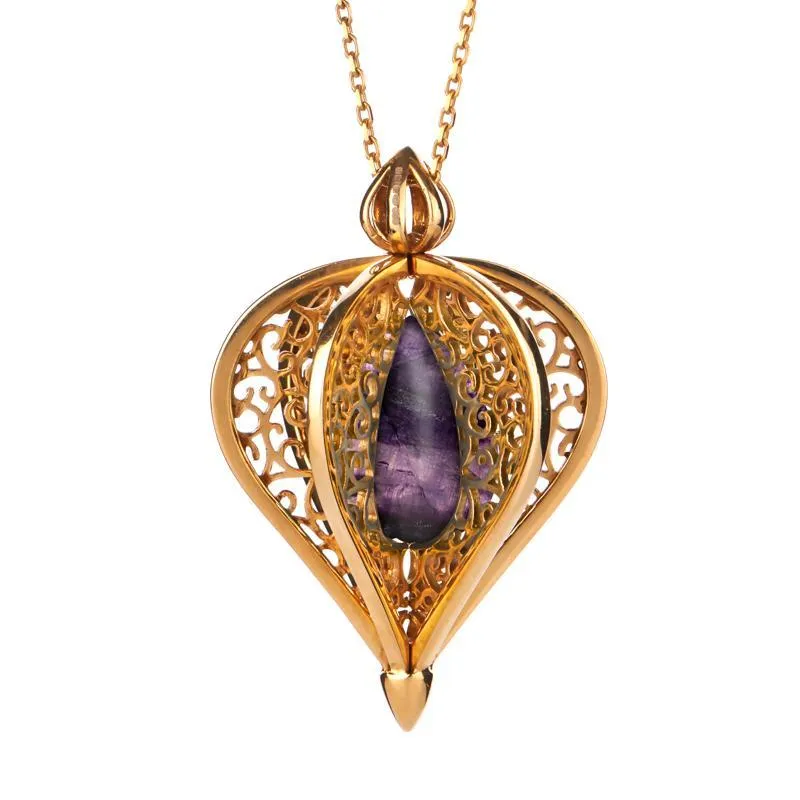 9ct Yellow Gold Blue John Flore Filigree Droplet Necklace sold by Jura Watches