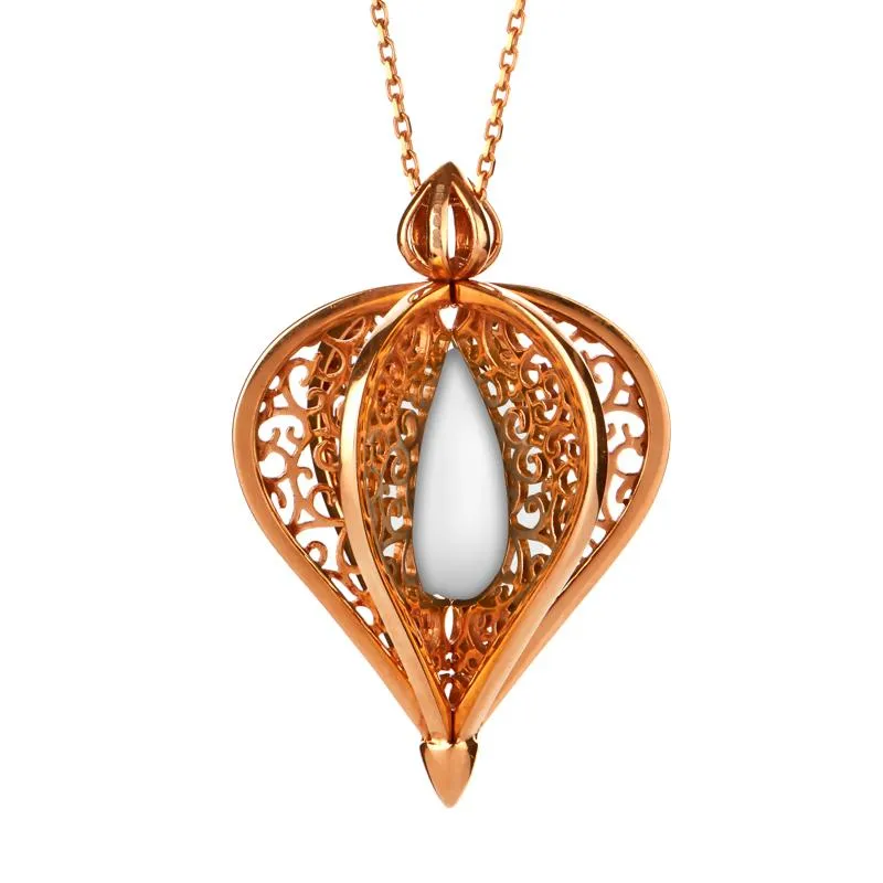 Rose Gold Plated Sterling Silver Bauxite Flore Filigree Droplet Necklace sold by Jura Watches