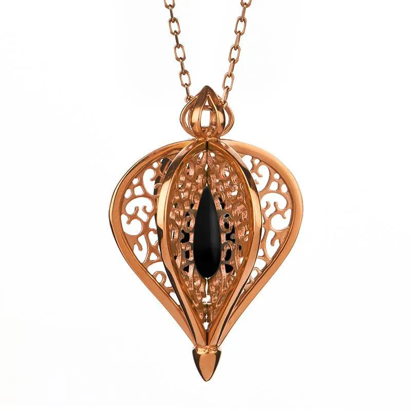 9ct Rose Gold Whitby Jet Flore Filigree Small Necklace sold by Jura Watches