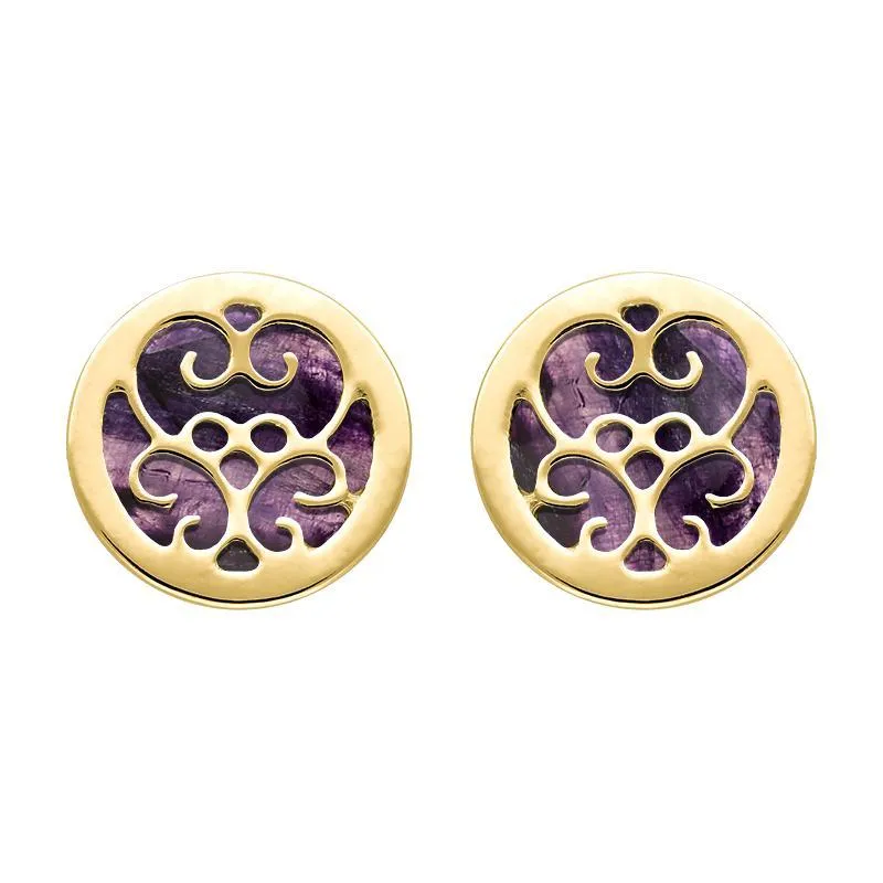 9ct Yellow Gold Blue John Flore Filigree Stud Earrings sold by Jura Watches