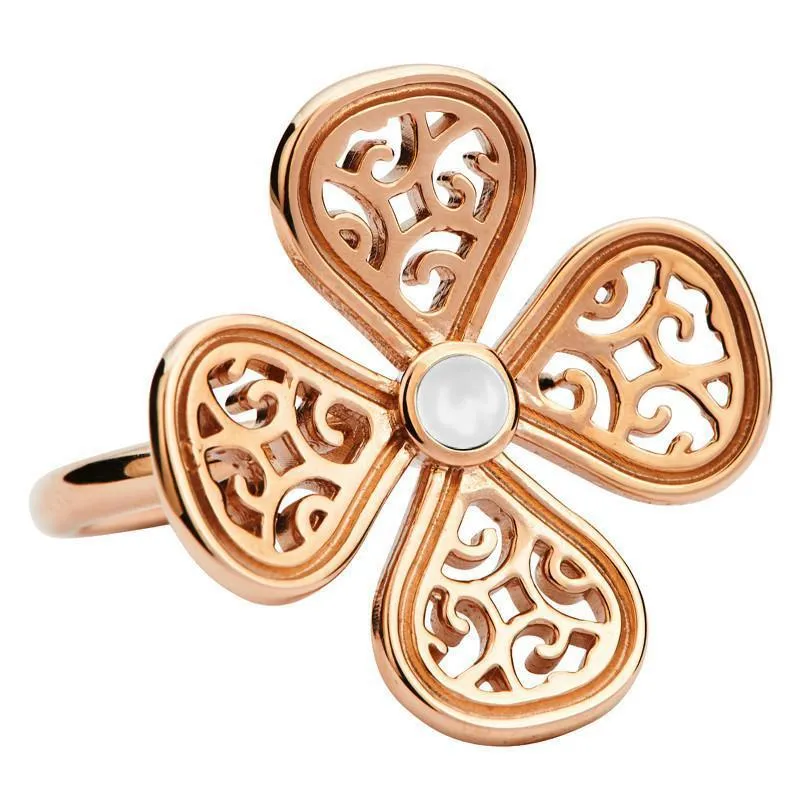 9ct Rose Gold Bauxite Flore Four Petal Filigree Ring sold by Jura Watches