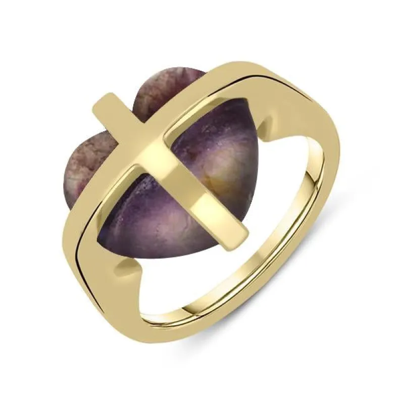9ct Yellow Gold Blue John Cross Heart Ring sold by Jura Watches