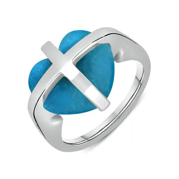 Sterling Silver Turquoise Cross Heart Ring sold by Jura Watches