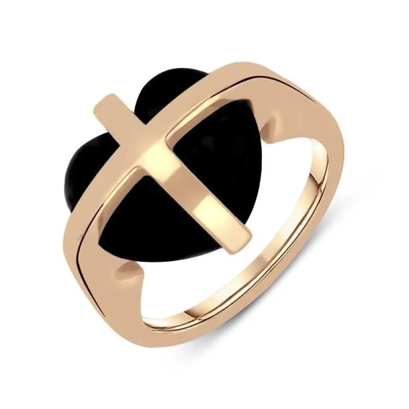 9ct Rose Gold Whitby Jet Cross Heart Ring sold by Jura Watches