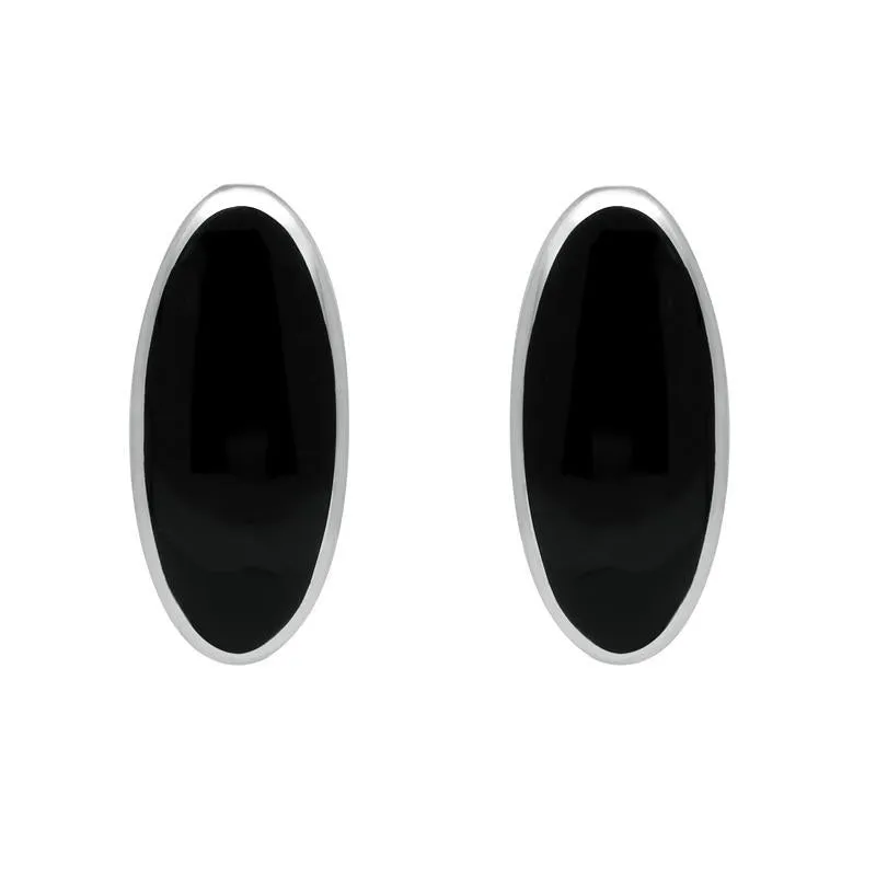 Sterling Silver Whitby Jet Small Long Oval Stud Earrings sold by Jura Watches