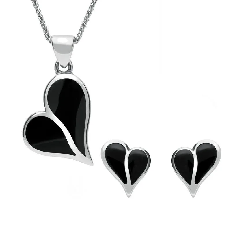 Sterling Silver Whitby Jet Split Heart Two Piece Set sold by Jura Watches