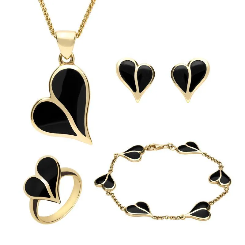 9ct Yellow Gold Whitby Jet Split Heart Four Piece Set sold by Jura Watches