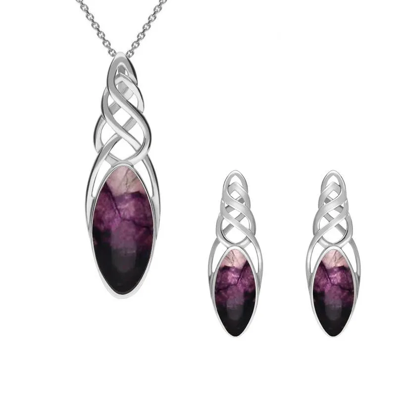 Sterling Silver Blue John Marquise Pierced Long Two Piece Set sold by Jura Watches