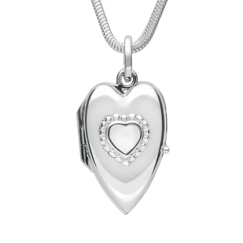 Sterling Silver Bauxite Beaded Edge Heart Locket Necklace sold by Jura Watches