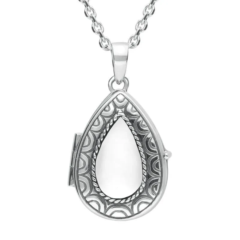 Sterling Silver Bauxite Pear Stone Pattern Edge Locket sold by Jura Watches