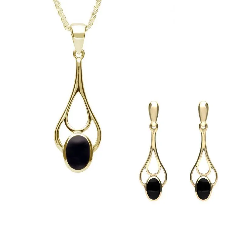9ct Yellow Gold Whitby Jet Oval Spoon Two Piece Set sold by Jura Watches