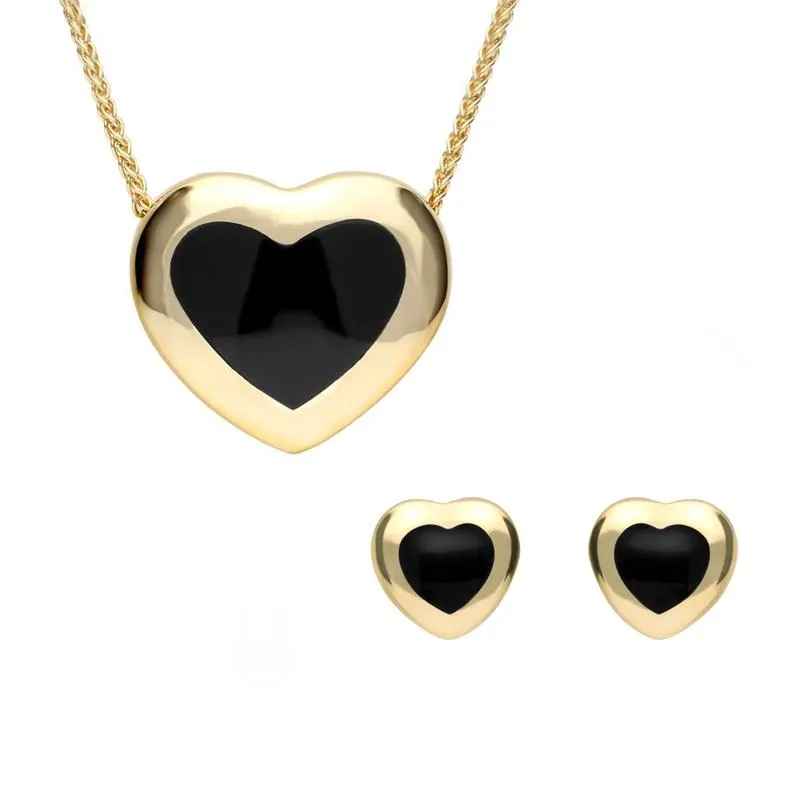 9ct Yellow Gold Whitby Jet Framed Heart Two Piece Set sold by Jura Watches