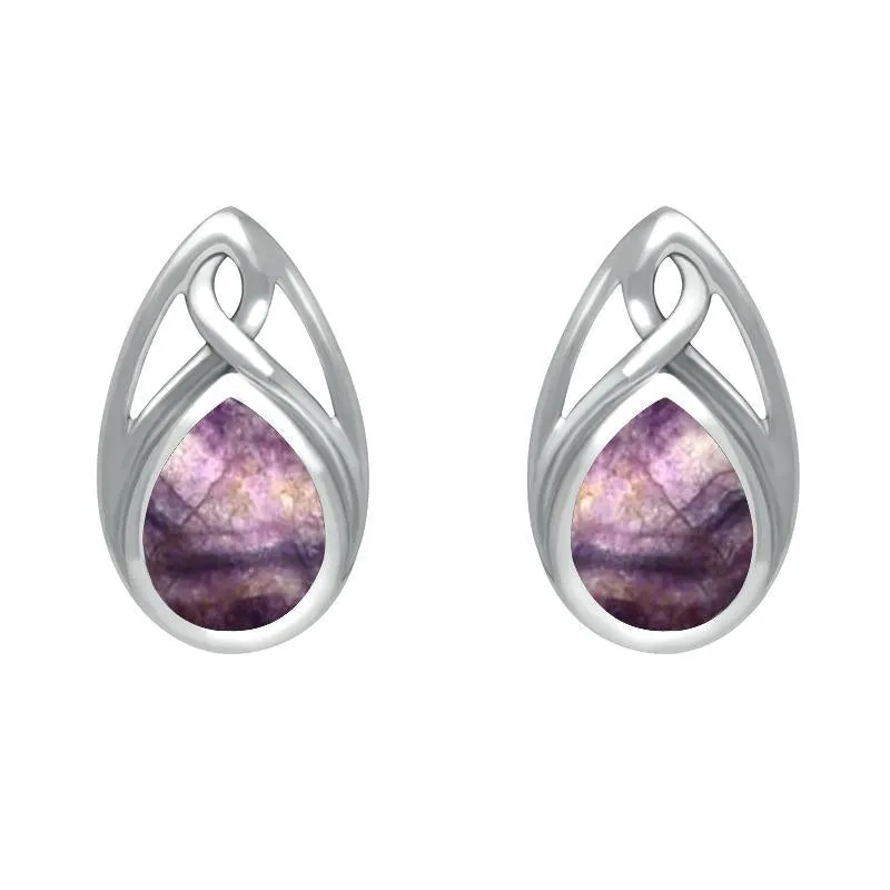 Sterling Silver Blue John Pear Shaped Celtic Stud Earrings sold by Jura Watches