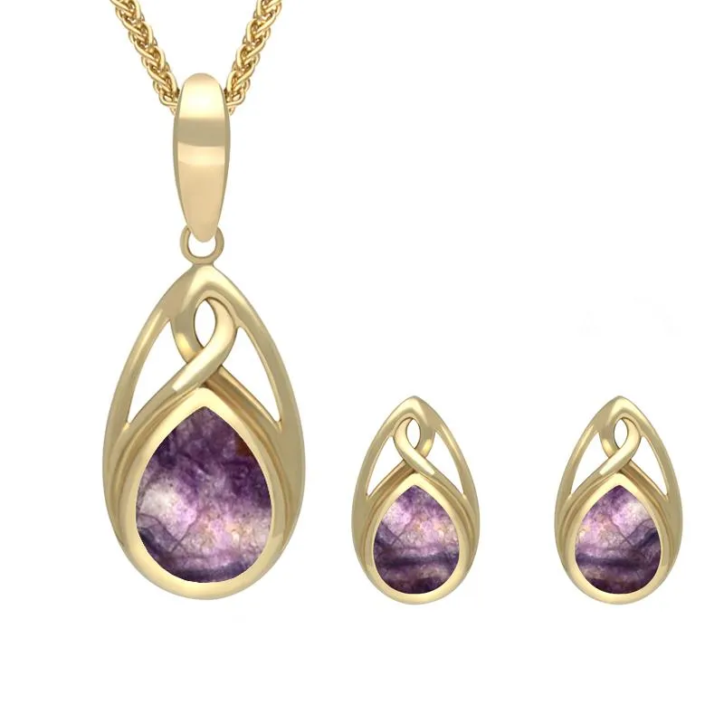 9ct Yellow Gold Blue John Pear Celtic Two Piece Set sold by Jura Watches