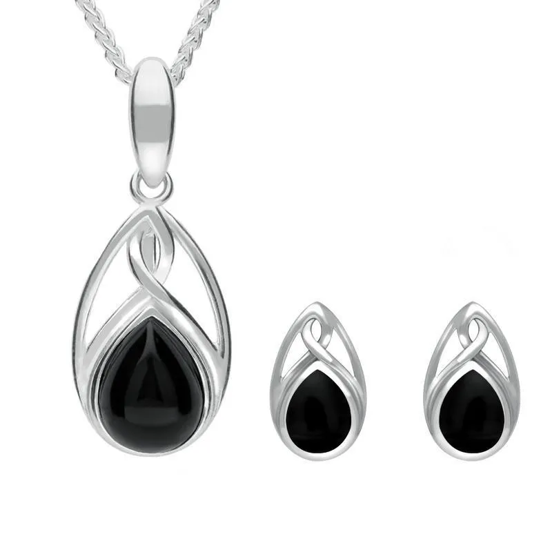Sterling Silver Whitby Jet Pear Celtic Two Piece Set sold by Jura Watches