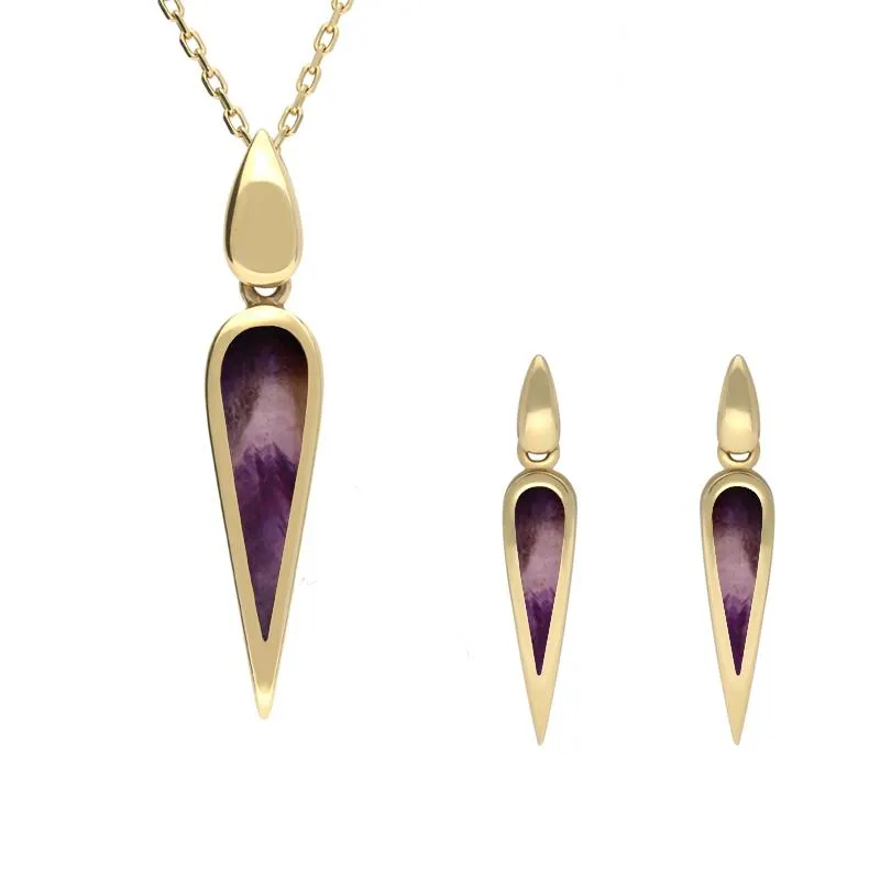 9ct Yellow Gold Blue John Toscana Pear Drop Two Piece Set sold by Jura Watches