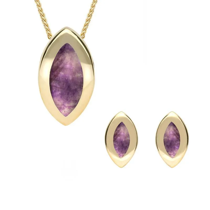 9ct Yellow Gold Blue John Framed Marquise Two Piece Set sold by Jura Watches