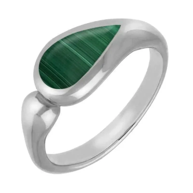 Sterling Silver Malachite Toscana Offset Teardrop Ring sold by Jura Watches