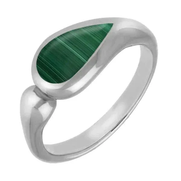 Sterling Silver Malachite Toscana Offset Teardrop Ring sold by Jura Watches