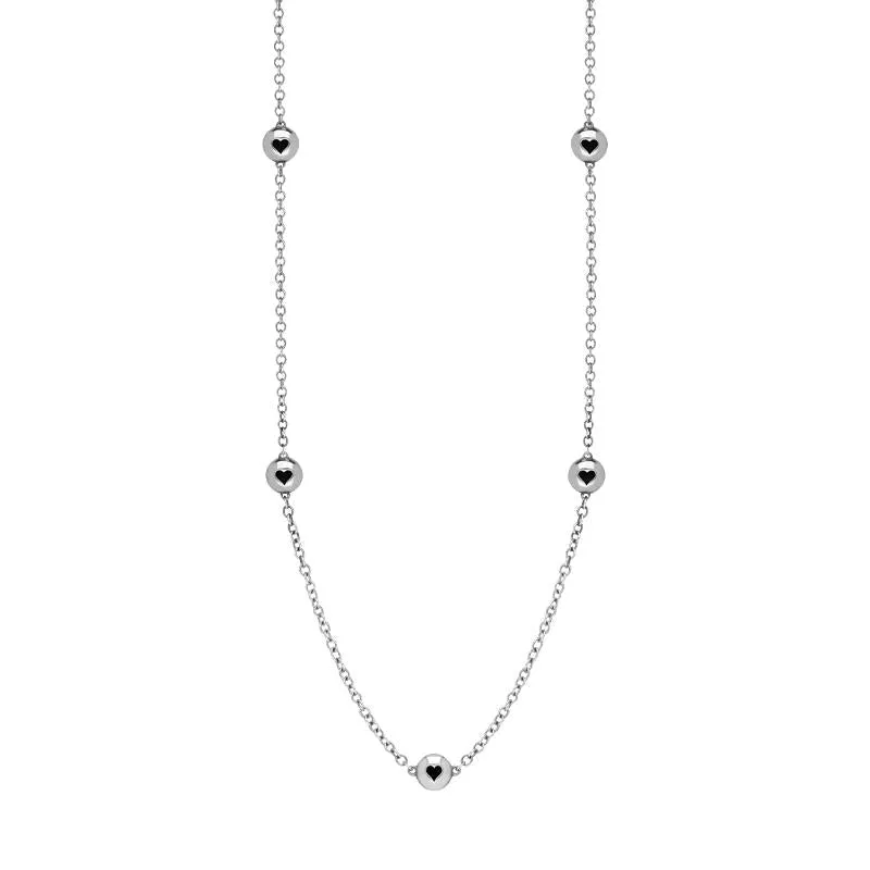 Sterling Silver Whitby Jet Heart Link Disc Chain Necklace sold by Jura Watches