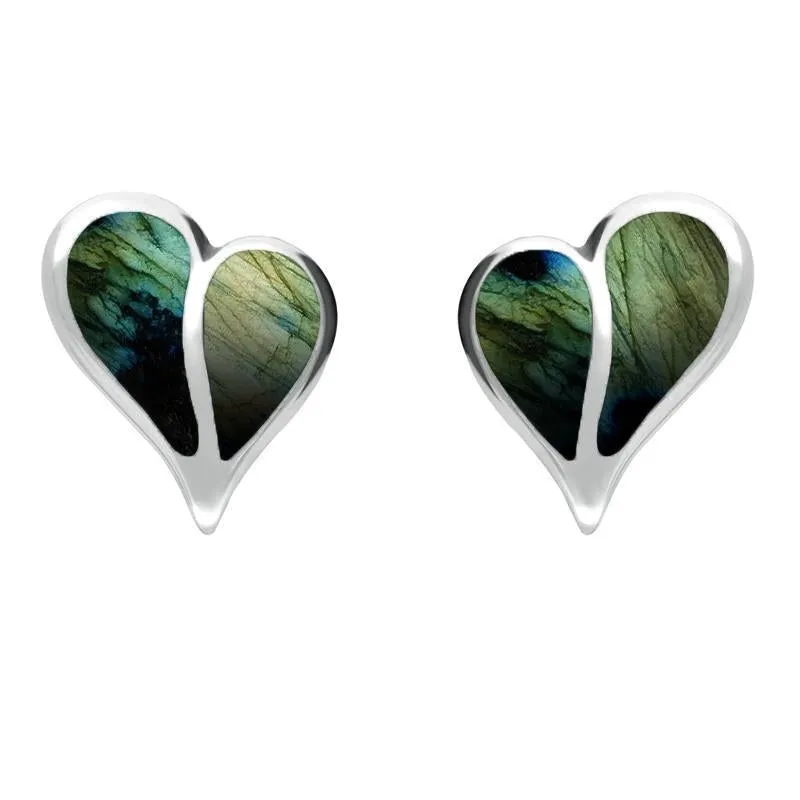 Sterling Silver Spectrolite Split Heart Stud Earrings sold by Jura Watches