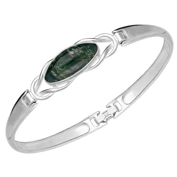 Sterling Silver Moss Agate Oval Celtic Clip Bangle sold by Jura Watches