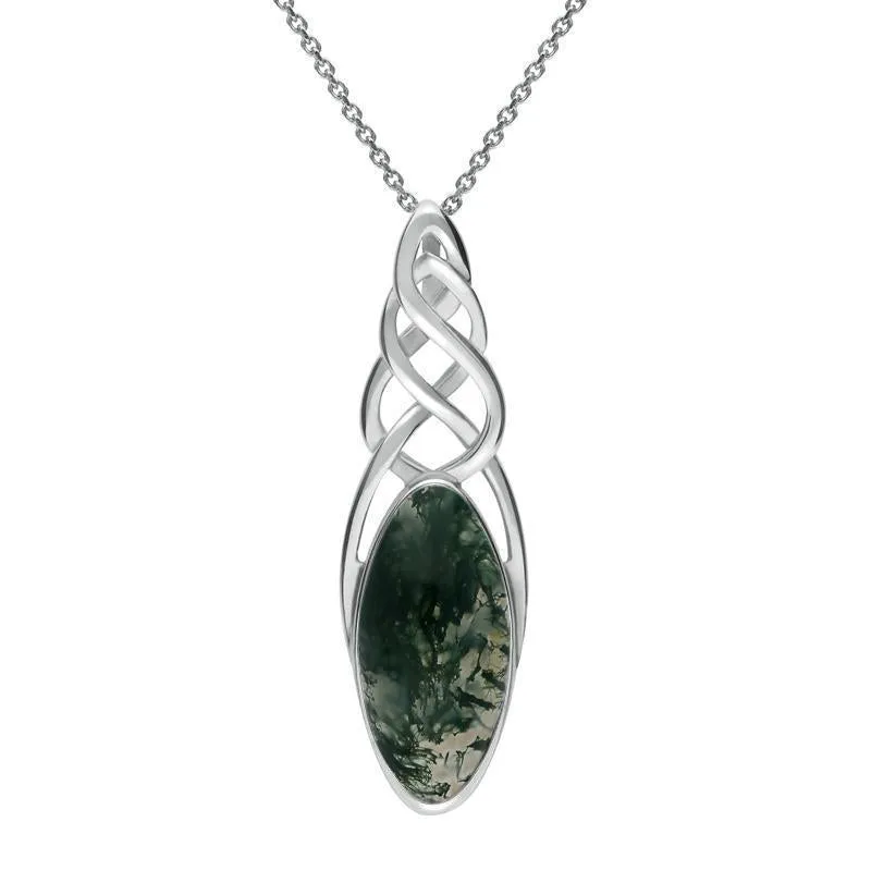 Sterling Silver Moss Agate Marquise Pierced Long Necklace sold by Jura Watches