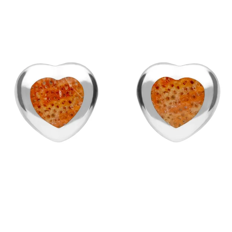 Sterling Silver Red Apple Coral Medium Heart Stud Earrings sold by Jura Watches
