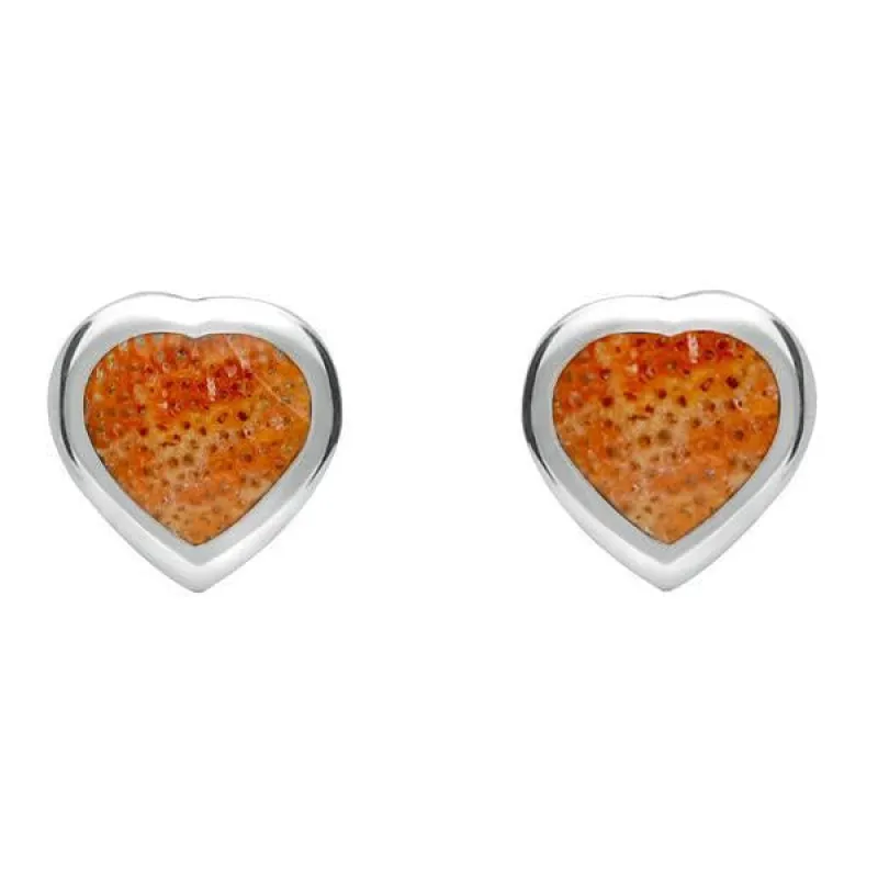 Sterling Silver Red Apple Coral Small Heart Stud Earrings sold by Jura Watches