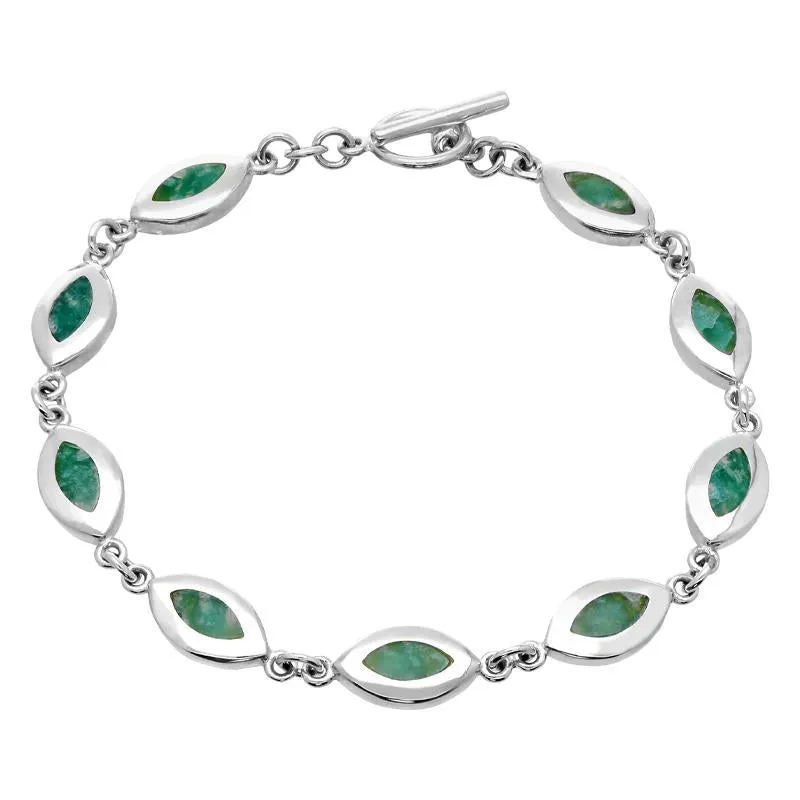 Sterling Silver Amazonite Framed Nine Stone Marquise Bracelet sold by Jura Watches