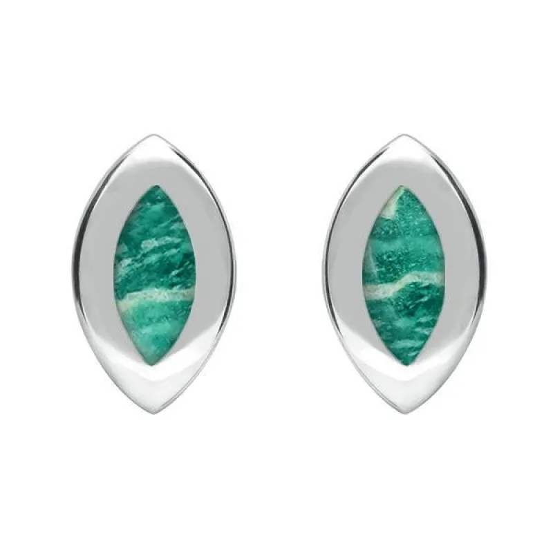 Sterling Silver Amazonite Framed Marquise Stud Earrings sold by Jura Watches