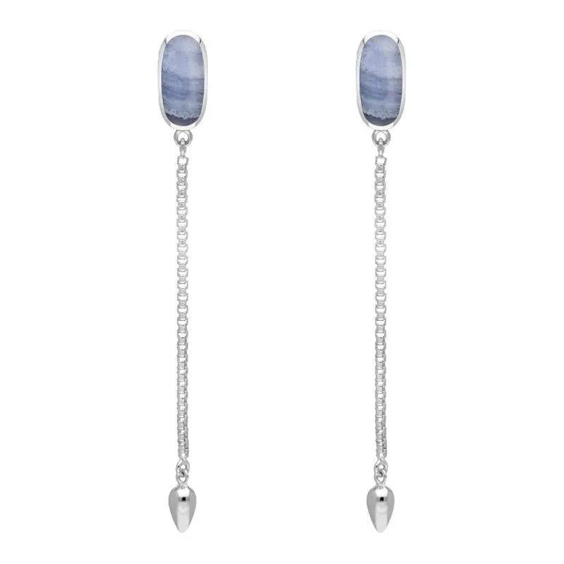 Sterling Silver Blue Lace Agate Lineaire Long Drop Stud Earrings sold by Jura Watches