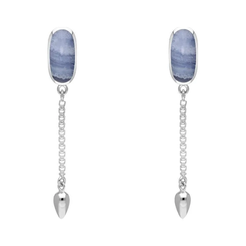 Sterling Silver Blue Lace Agate Lineaire Medium Drop Stud Earrings sold by Jura Watches