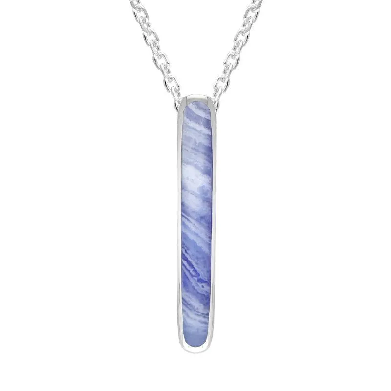 Sterling Silver Blue Lace Agate Lineaire Drop Oval Necklace sold by Jura Watches
