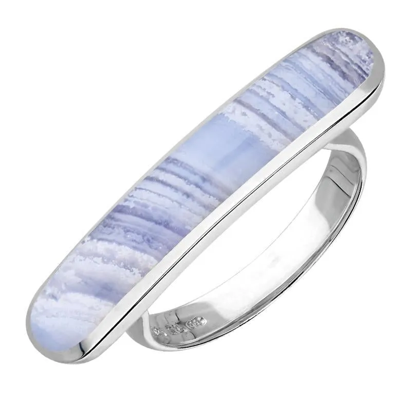 Sterling Silver Blue Lace Agate Lineaire Long Oval Ring sold by Jura Watches