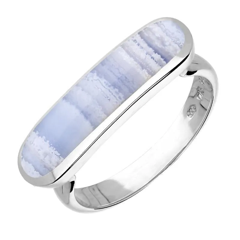 Sterling Silver Blue Lace Agate Lineaire Petite Oval Ring sold by Jura Watches