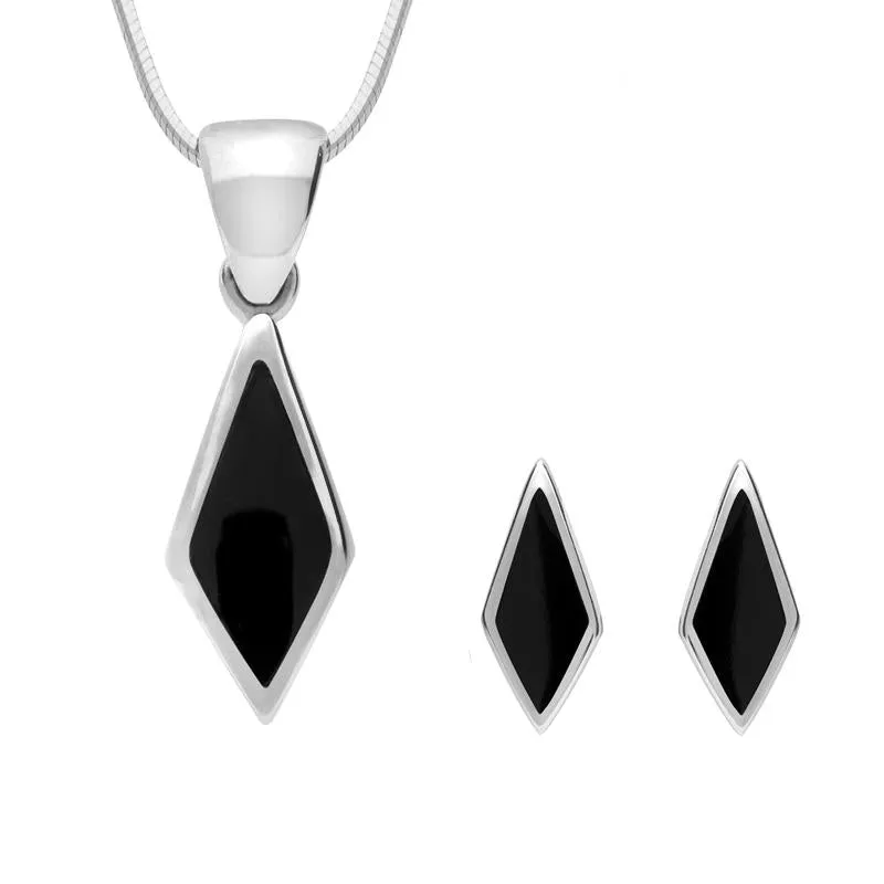 Sterling Silver Whitby Jet Dinky Diamond Two Piece Set sold by Jura Watches