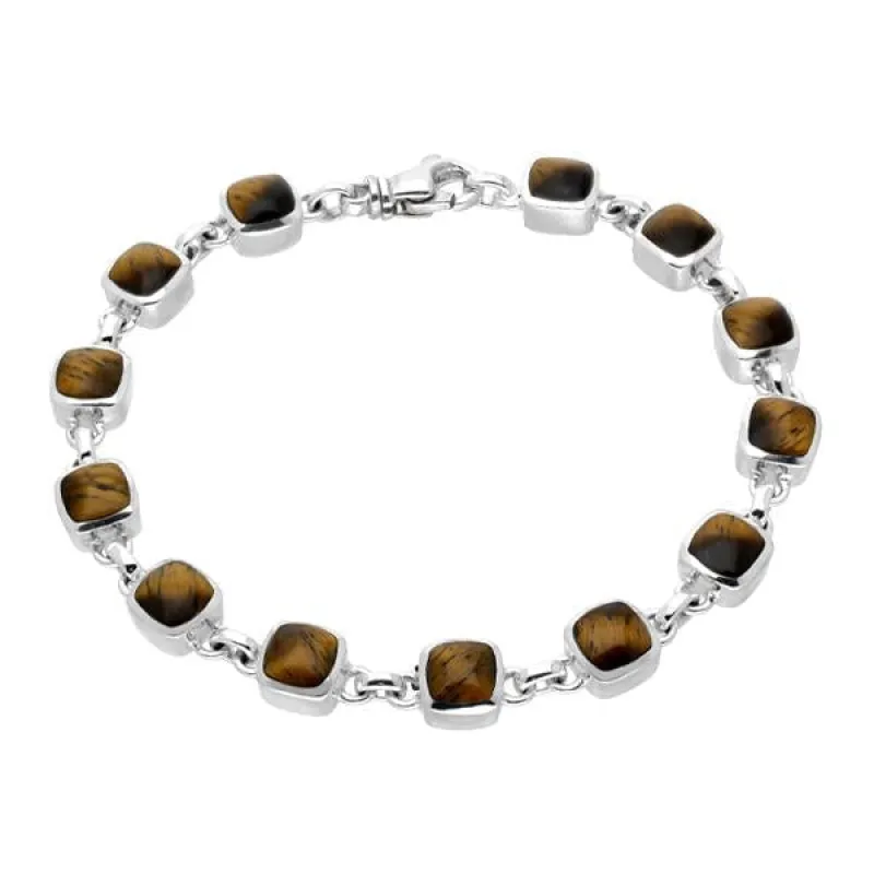 Sterling Silver Tigers Eye Square Small Cushion Bracelet sold by Jura Watches