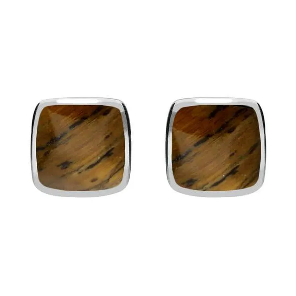 Sterling Silver Tigers Eye Cushion Stud Earrings sold by Jura Watches
