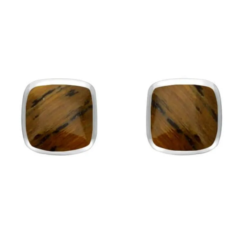 Sterling Silver Tigers Eye Small Dinky Cushion Stud Earrings sold by Jura Watches